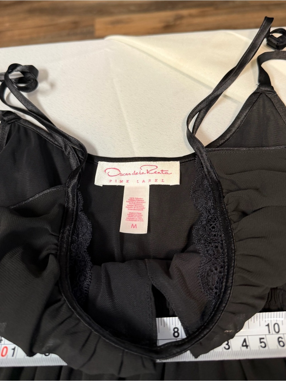 Oscar de la Renta Pink Label Black Chiffon Babydoll Lace-Trim Slip Dress Medium - Picture 5 of 6
